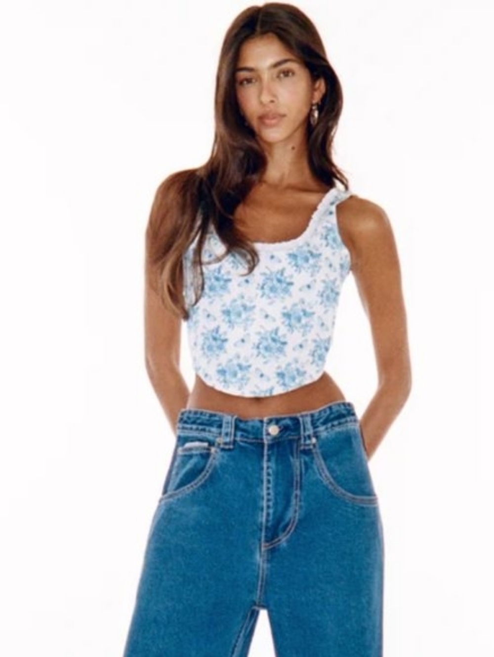 With Jean Corset In Blue Toile